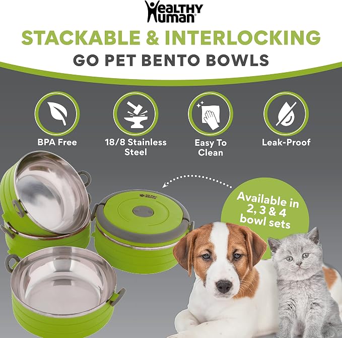 Healthy Human Travel Pet Bento Bowls, 3 Pack, Green