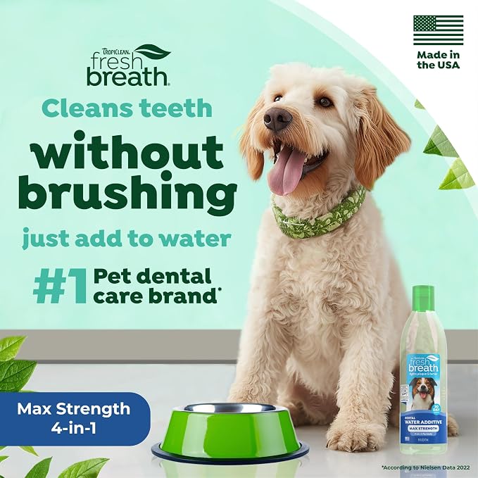 TropiClean Fresh Breath Max Strenth Dog Teeth Cleaning Water Additive, 16oz