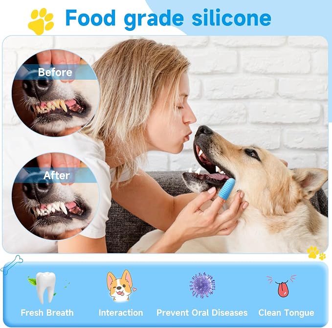 babove Dog Toothbrush 4-Pack - Non-Slip Dog Finger Toothbrush with 3-Clasp Lock for Secure Fit - Soft Silicone Pet Teeth Cleaning Kit with Independent Storage Cases for Small Medium Dogs & Puppies
