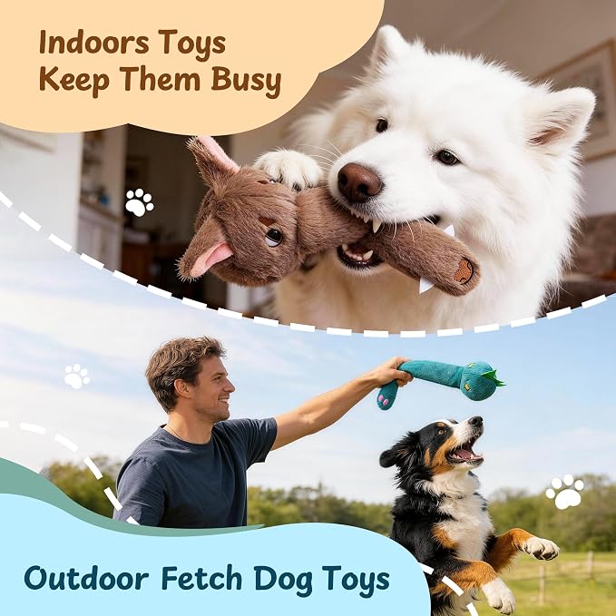Nocciola Dog Squeak Toys 2pcs, Dog Toys to Keep Them Busy for Aggressive Chewers, Hide and Seek Crinkle Dog Toy for Large Dogs, Long Face Wild Animals Playground Series