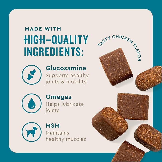 VetIQ Advanced Hip & Joint Chews, 60 Ct Chicken Flavor, Glucosamine for Dogs, Hip and Joint Supplement with Omega 3, Chondroitin, MSM, Green Lipped Mussel, Increases Mobility, Maintains Muscles | Increases mobility & maintains muscle; glucosamine, chon...