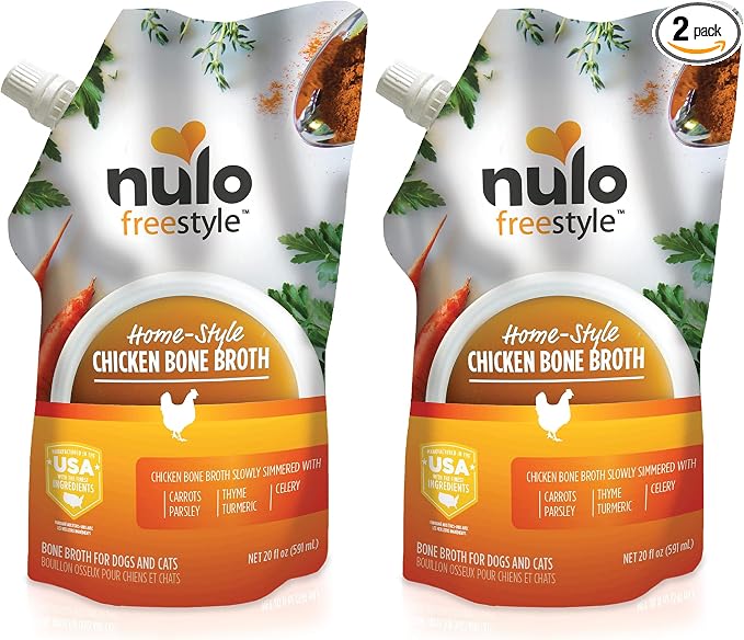 Nulo Freestyle Bone Broth, Premium Food Topper for Cats and Dogs, with Collagen and Chondroitin Sulfate to Help Boost The Quality of Your Pet’s Coat and Skin, 20 FL Oz Pouch (Pack of 2)
