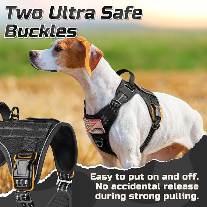 rabbitgoo Tactical Dog Harness for Medium, No Pull Military Service Vest | Molle & Handle, Heavy Duty, Adjustable, Reflective Straps, Easy Control for Training Walking, Black, Medium