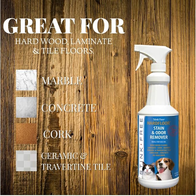 Hardfloor Pet Stain & Odor Remover for Hard Wood Floors, Concrete, Laminate, Marble, Ceramic & Travertine Tile, and Linoleum 32 Fl.oz Cat, Dog & Small Pet Urine Odor Destroyer Spray Bottle