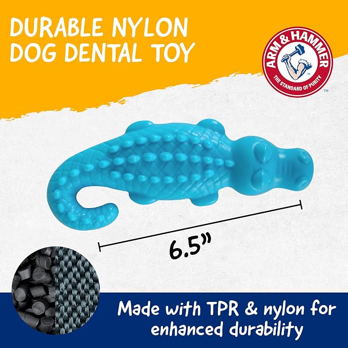 Arm & Hammer Nubbies Gator Dog Dental Chew Toy, Mint Flavor, 24-Pack | Baking soda infused, scrubbing grooves reduce plaque and tartar, no stuffing, for moderate chewers daily