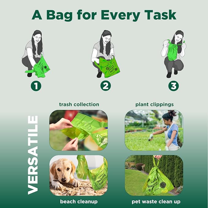The Original Poop Bags® 38% USDA Certified Plant-Based Arm-Slot Poop Bags – Extra-Large 12x24" Bags with Built-In Arm Slot for Backyard Cleanups – Unscented (32 Count)