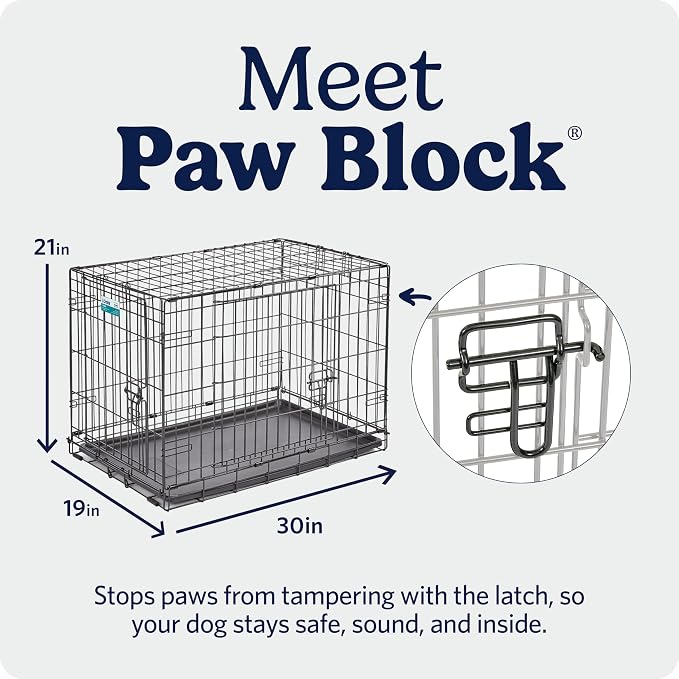 MidWest Homes for Pets 30-Inch iCrate for Medium Breeds, 21-40 lbs, Double Door Folding Dog Crate with Divider Panel, Leak-Proof Tray & Secure Latches, Portable, Durable & Easy to Assemble