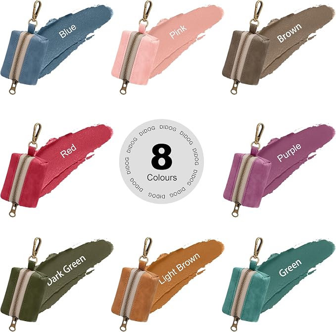 Didog Stylish Dog Poop Bag Holder for Leash, Easy-Pull and Colorful PU Leather Dog Poop Bag Dispenser with Metal Clip, Includes 1 Roll Pet Waste Bag for Daily Walking,Red