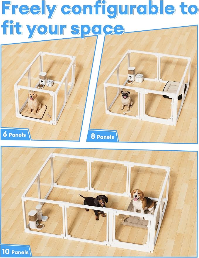 Clear Acrylic Dog Playpen Indoor,Tool-Free Assembly & Easy Clean,24 in Puppy Playpen with Door for Small Dogs/Cats/Rabbits/Pigs/Ferret,Indoor and Outdoor Use,6 Panels(White
