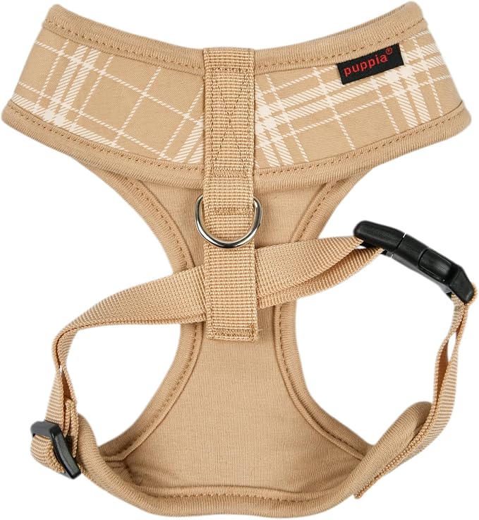 Puppia Corwin Dog Harness A (Over-The-Head) Fashionable Checkered Pattern Spring Summer Harness for Small and Medium Dogs, Beige, Small
