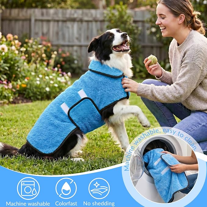 Bienbee Dog Bathrobe, Quick Drying Super Absorbent Pet Robes for Small Medium Large Dogs, Drying Coat for After Bath & Swim, Warm & Cozy Dogs Towels, Dog Puppy Bath Supplies, Light Blue S