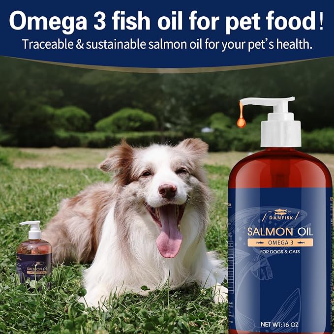 DANFISK Salmon Oil Formula with Omega 3, Fish Oil for Dogs Supplement, Skin & Coat Dog Oil, Itchy Relief, Immune Support for Joints & Heart, Food Topper, 16 oz.