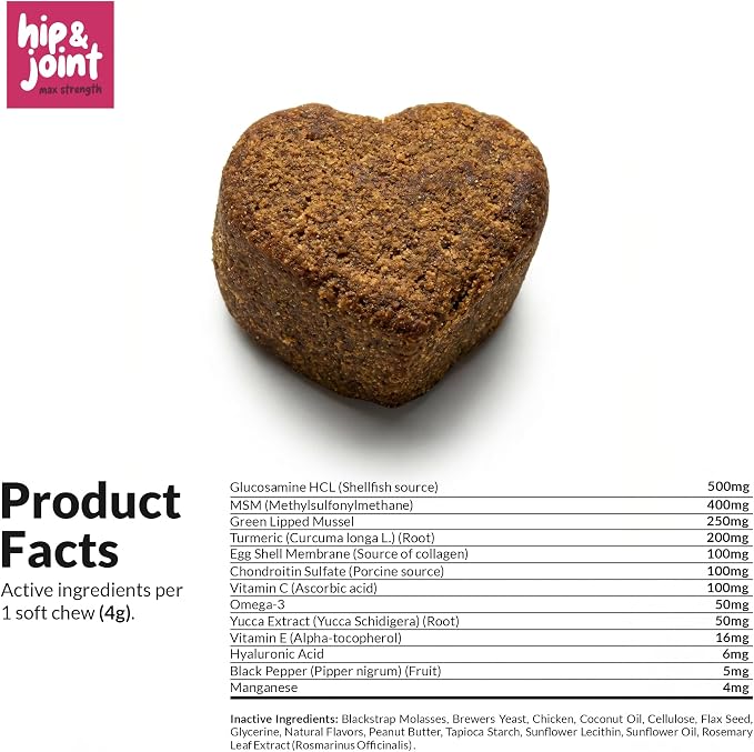 Hip & Joint Max Strength Dogs - Collagen, Glucosamine & Fish Oil