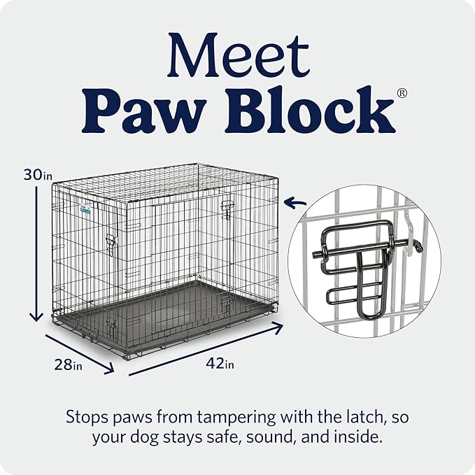 MidWest Homes for Pets 42-Inch iCrate for Large Breeds, 71-90 lbs, Double Door Folding Dog Crate with Divider Panel, Leak-Proof Tray & Secure Latches, Portable, Durable & Easy to Assemble