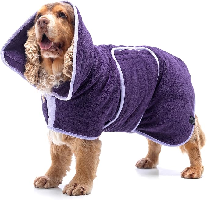 Lucky Pooch® Dog Robe - Luxurious Dog Bathrobe - Ultra Absorbent Dries Your Dogs in Minutes! Double-Layer, Super Soft Towel and Bath Robe All in One (XXL, Aubergine)