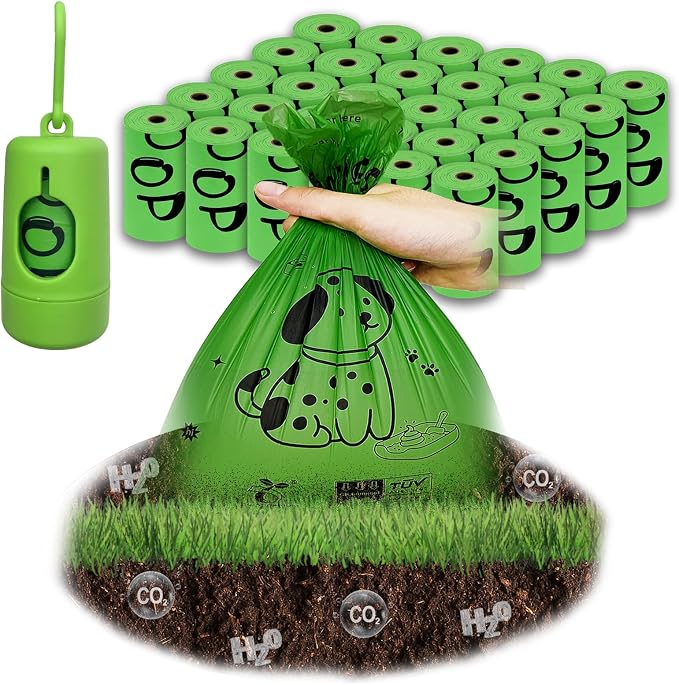 Dog Poop Bags Rolls-Biodegradable dog poop bags, Compostable Dog Waste Bags, ASTM D6400 & EN 13432 Compliant BPI Certified Pet Waste Bags. Earth Friendly 450 waste bag including dispenser