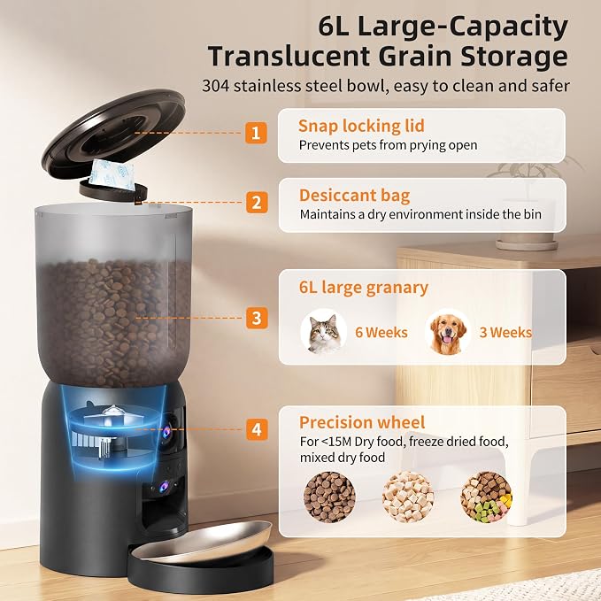 Automatic Cat Feeder with Dual Camera Gifts for Fathers Day, 5G, Stainless Steel