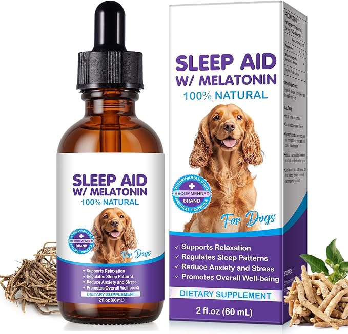 Melatonin for Dogs,Calming Support for Dogs-60ML Natural Sleep Support for Relaxation & Stress Relief and Travel Stress - Alcohol-Free Formula