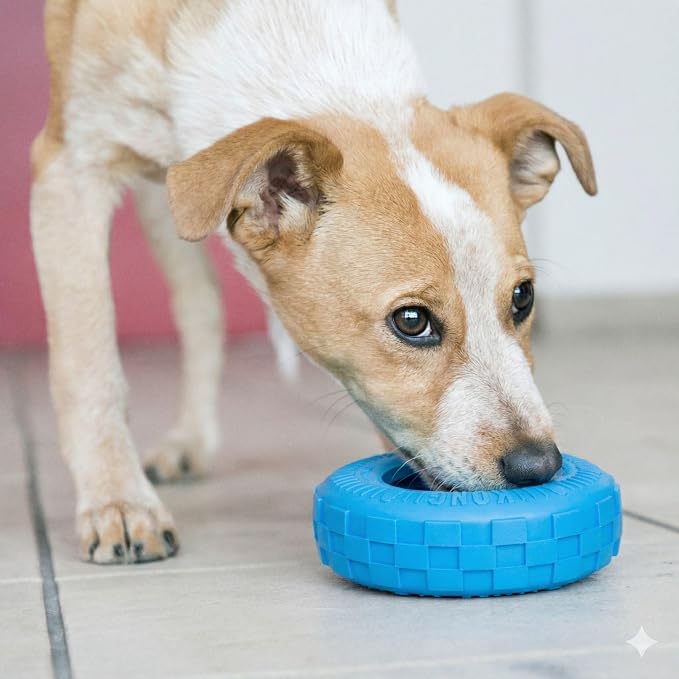 KONG Puppy Tires, Natural Rubber Teething Toy, for Small Puppies, Blue | Durable KONG Natural Rubber Chew & Fetch Toy That Promotes Healthy Teeth & Gums with a Fun Bounce & Easy Roll