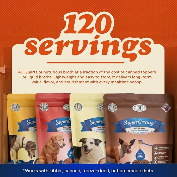 CLEAR CONSCIENCE PET® SuperGravy® Four-Pack Dog Food Topper & Bone Broth Mix | 4 Flavor Variety Bundle | Just Add Water Gravy | Probiotic Support | Grain-Free | 120 Servings