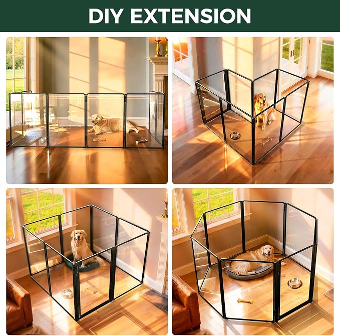 FXW AuraSpace Pro Acrylic Indoor Dog Playpen, Heavy-Duty with Metal Frame, 40" Height 8 Panels for Medium and Large Dogs, Black│Patented