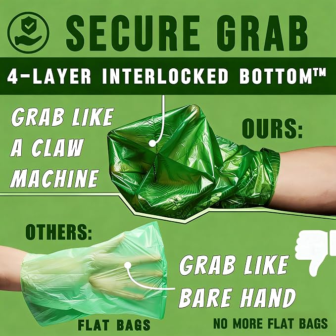 Ultra Thick & Deep RockRhino Dog Poop Bags for Large & XL Breeds | 4-Layer Interlocked Bottom | 100% Home Compostable, 0% Plastic | Vanilla-Scented | 60 Bags, Easy Open Tie Handles, Not for Scooper