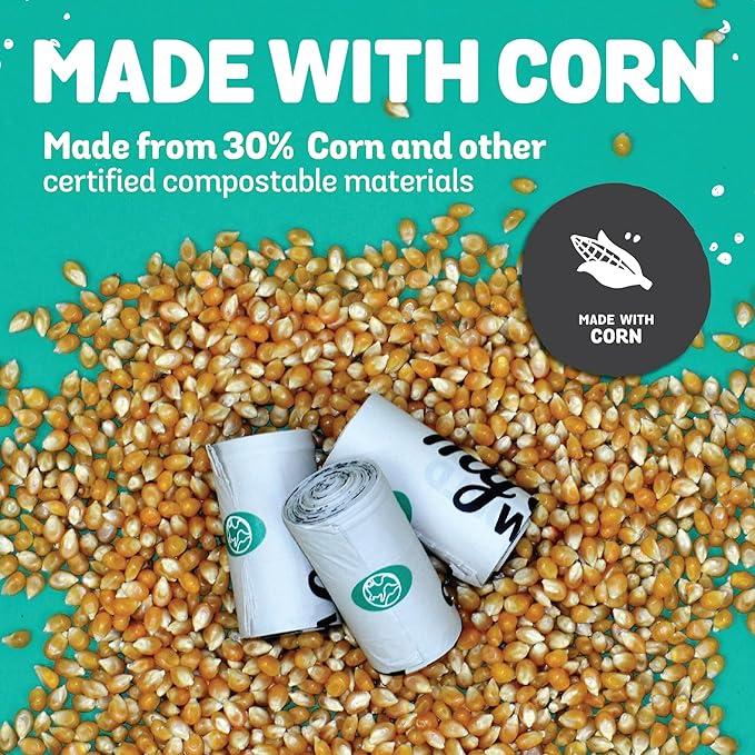 MyEcoWorld® Compostable Pet Poop Bags - Made with Corn and Other Certified Compostable Materials - 120 Bags - 8 Roll - Extra Strong - Leak Proof - Unscented - Easy to Open