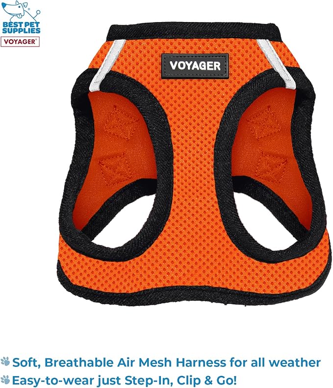 Voyager Step-in Air All Weather Mesh Harness and Reflective Dog 5 ft Leash Combo with Neoprene Handle, for Small, Medium and Large Breed Puppies by Best Pet Supplies - Orange, XX-Small