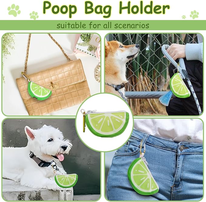 Dogs Poop Bags Holder Leash attachment with Carabiner Thin Potty Bag Carrier Dispenser,Lime,Medium