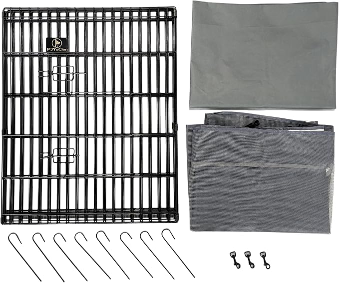 PJYuCien Octagonal Dog Playpen with Top Cover and Bottom Pad - Metal Foldable Exercise Pen, 8 Panels 30" H x 24" W Indoor Outdoor Pet Fence Puppy Crate Kennel, Gray