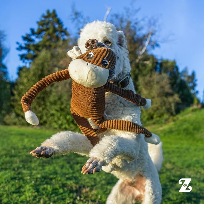 ZippyPaws Crinkle Monkey for Medium-Extra Large Dogs, Large/Brown | Interactive Dog Toys to Keep Them Busy, Squeaky Plush Pet Toy for All Breeds, Contains 1 Blaster Squeaker