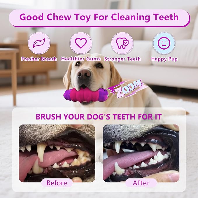 Indestructible Dog Toys for Aggressive Chewers, Tough Toy | Chew Toys for Large and Medium Dogs, Squeaky Rubber & Beef-Flavored Nylon, Dental Care, Boredom & Anxiety Relief