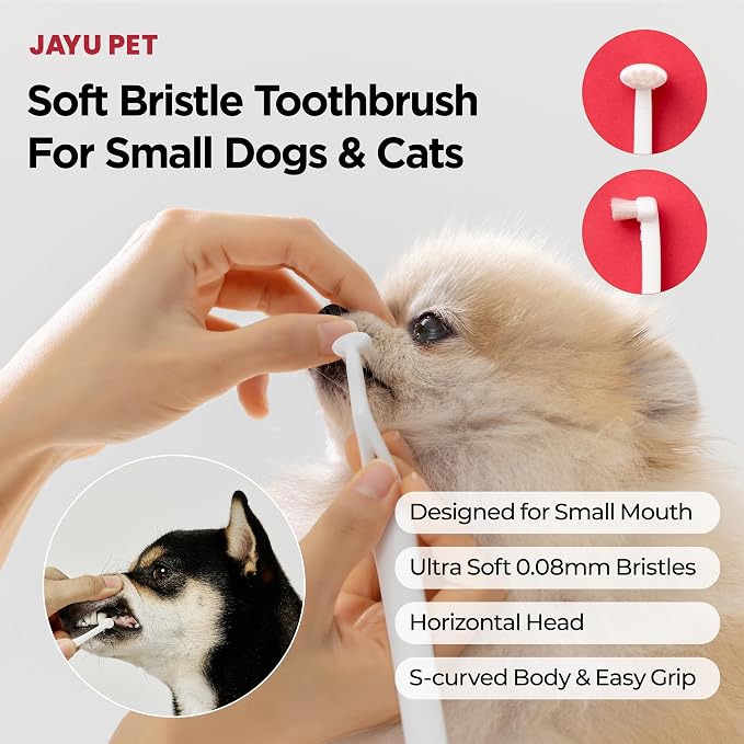 JAYU PET Dental Care Brush, Soft Bristles, 3ea | Dog Toothbrush, Cat Toothbrush, For Kitten and Small Dogs, Removes Old Plaque and Tartar, Easy Cleaning
