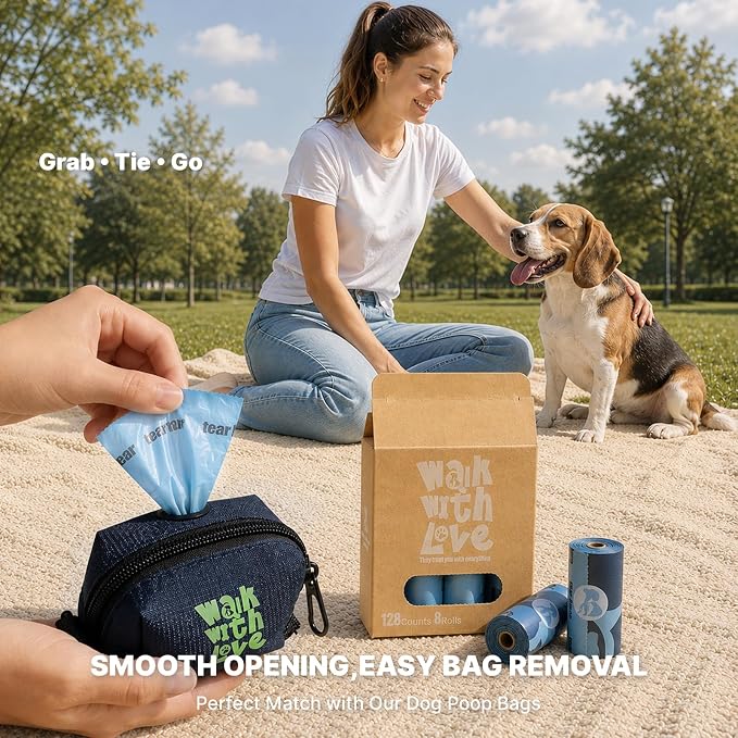 Dog Poop Bag Holder For Leash, Doggy Poop Bag Dispenser With Velcro Attachment, Suitable For Any Retractable Leash, Reusable Dispenser For Travel, Walking, Park, And Outdoor Use (Blue)