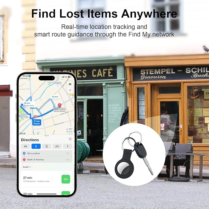 4 Packs Tracker Tags Compatible with Apple Find My (iOS Only), Bluetooth Tracker, Smart Keys Finder and Item Locator with Waterproof Case for Wallet Luggage Pet Backpack 2W2B