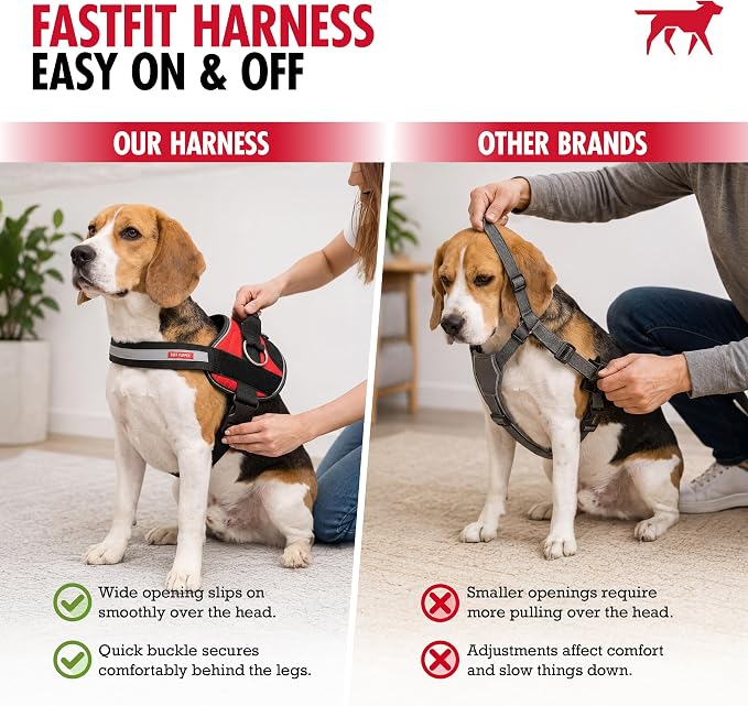 Tuff Pupper Fast Fit No Pull Dog Harness, Escape Proof, Reflective, Red