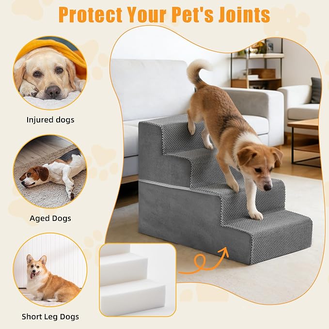 4-Step Dog Stairs for Large Dogs and Cats, 18in H Dog Steps for Couch, Sofa, Chair, Durable Non-Slip Sturdy Pet Steps, Pet Ramp for High Bed Indoor