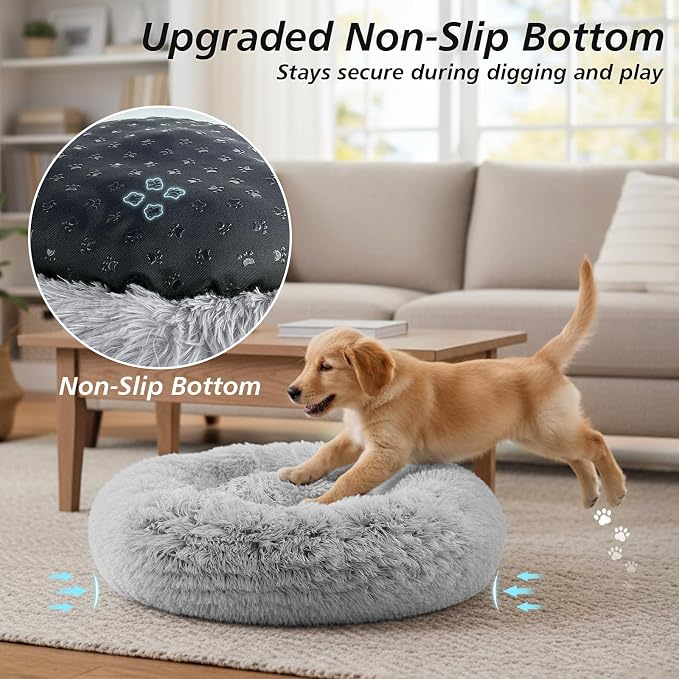 JOLLYVOGUE 27" Calming Donut Dog & Cat Bed, Smoke Grey