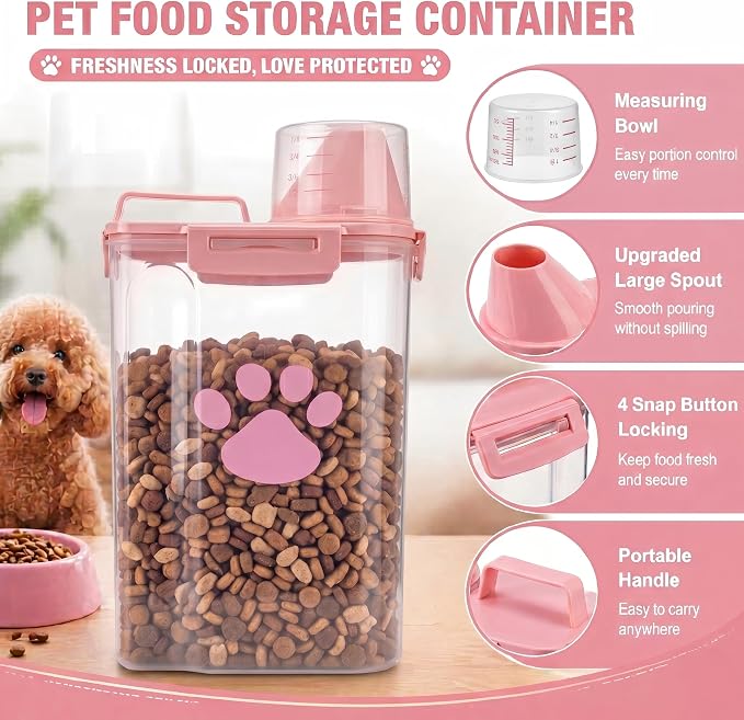 Dog Storage Container with Cleaning Brush and Measuring Cup