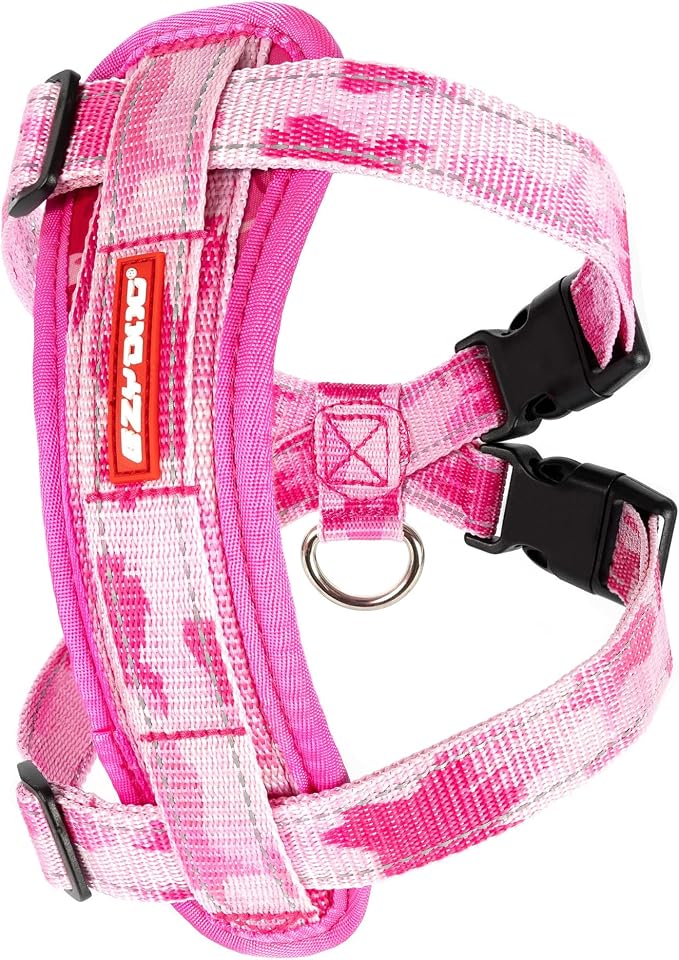 EzyDog Chest Plate No Pull Dog Harness, Escape Proof - X-Small, Pink Camo | Car Restraint Included, Comfort EVA Padding, Adjustable for All Breeds, Quick Release Buckles, Reflective Stitching