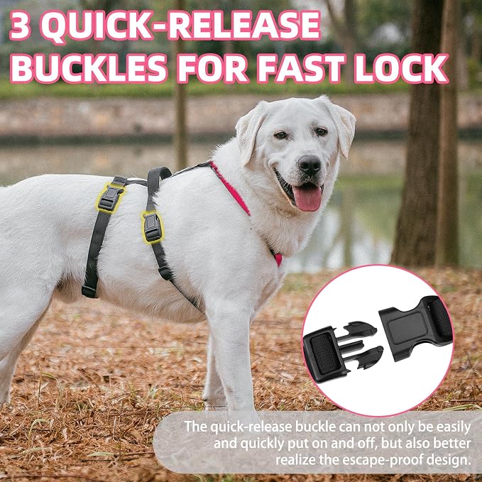 PUPTECK Escape Proof Dog Harness - No Pull Soft Padded Full Body Pet Halter Harness with Lift Handle for Small Medium Large Doggies Walking Hiking Hunting, Deep Pink & Black, XL