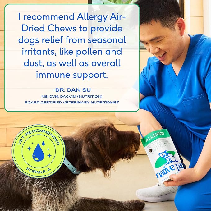 Native Pet Dog Allergy Chews for Medium Breeds - Itchy Skin and Seasonal Itch Support - Colostrum, Probiotics, Spirulina - 30 Chews