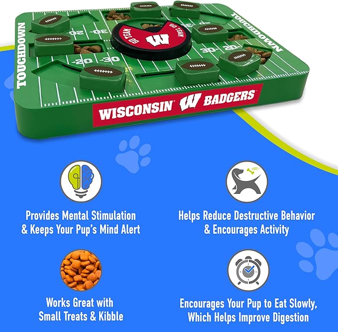 Pets First NCAA Wisconsin Large Puzzle Toy - Interactive Dog Treat & Slow Feeding Toy