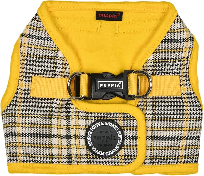 Puppia Lucas Dog Vest Harness B (Step-in) Fashionable Checkered Pattern Spring Summer Harness for Small and Medium Dogs, Yellow, X-Large