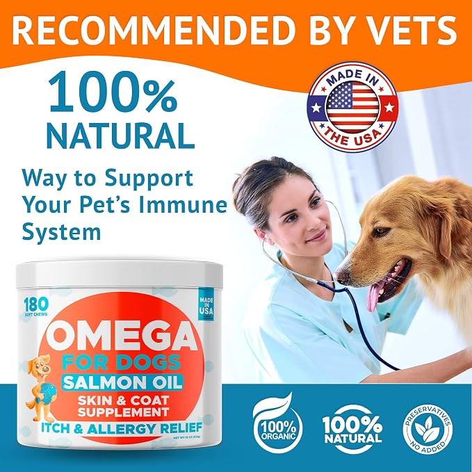 Omega 3 Fish Oil for Dogs - Skin & Coat Support, Itch & Allergy Relief