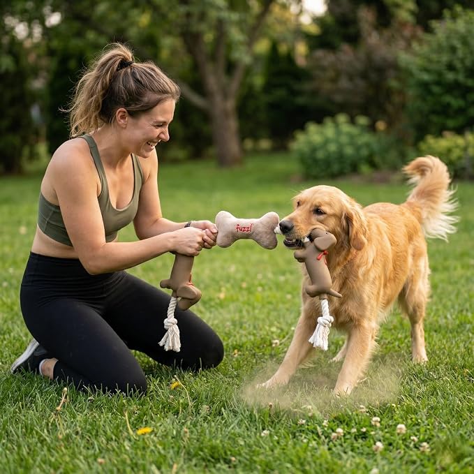 Fuzzl Sizzles Tugga Dachshund Rope Toy for Puppies and Small Medium Dogs | Plush and Latex, Sausage Dogs Attached, Durable Interactive, Tug Chew Toy