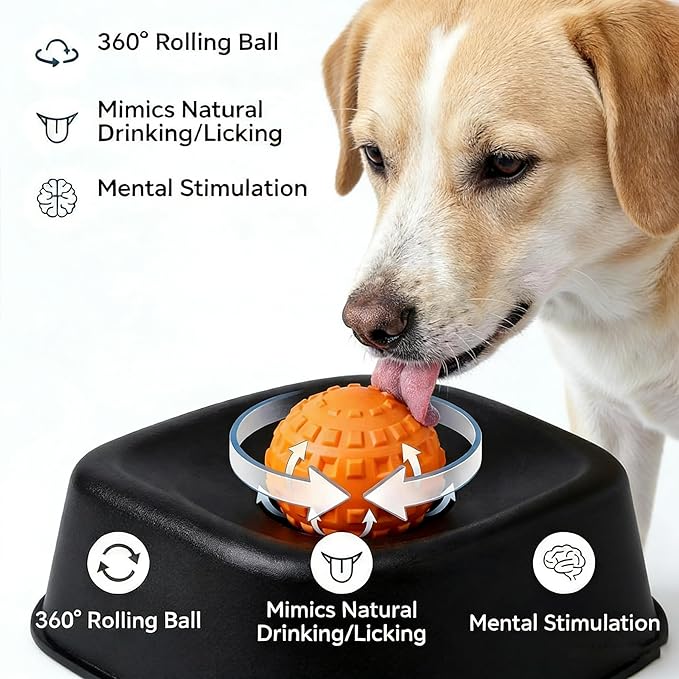 Slow Feeder Dog Bowl, Rolling Lick Ball & Lick Mat for Dogs Cats, Spill-Resistant Puzzle Feeder for Liquid Treats, Food-Grade Rubber, Non-Slip Interactive Toy for Anxiety Relief & Boredom (Blue-1PCS)