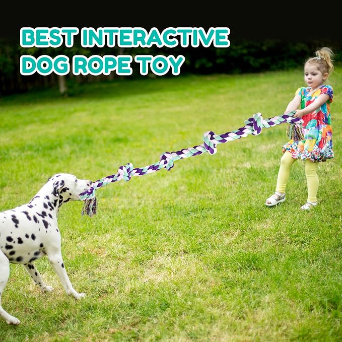 loncoldy Dog Rope Toy 42In 6 Knots Indestructible Natural Cotton - Tough Chew Toys for Medium/Large Breeds Aggressive Chewers, Daily Companionship, Heavy Duty Tug of War Dog Pull Rope Teeth Cleaning