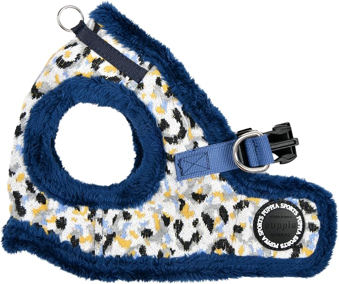 Puppia Huxley Vest Dog Harness Step-in Warm Winter Leopard Pattern for Small and Medium Dog, Blue, X-Large