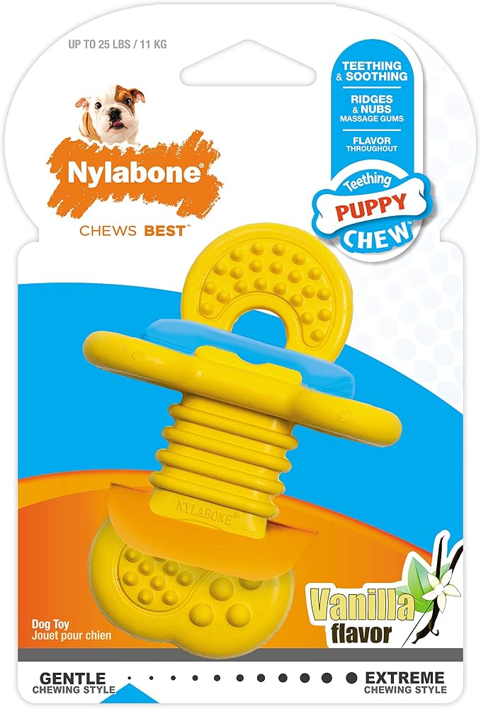 Nylabone Puppy Chew Rubber Textured Teether Dog Chew Toy, Vanilla Flavor | Small, natural rubber, soothing teething toys for puppies, puppy enrichment, puppy teething relief, up to 25 lbs